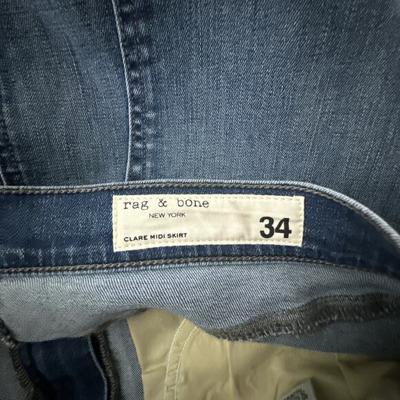 Rag & Bone Skirt Womens 34 Denim Clare Midi Front Slit Medium Wash Casual Boho - Picture 6 of 12